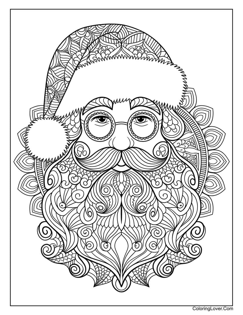 Intricate Santa Claus coloring page for adults
