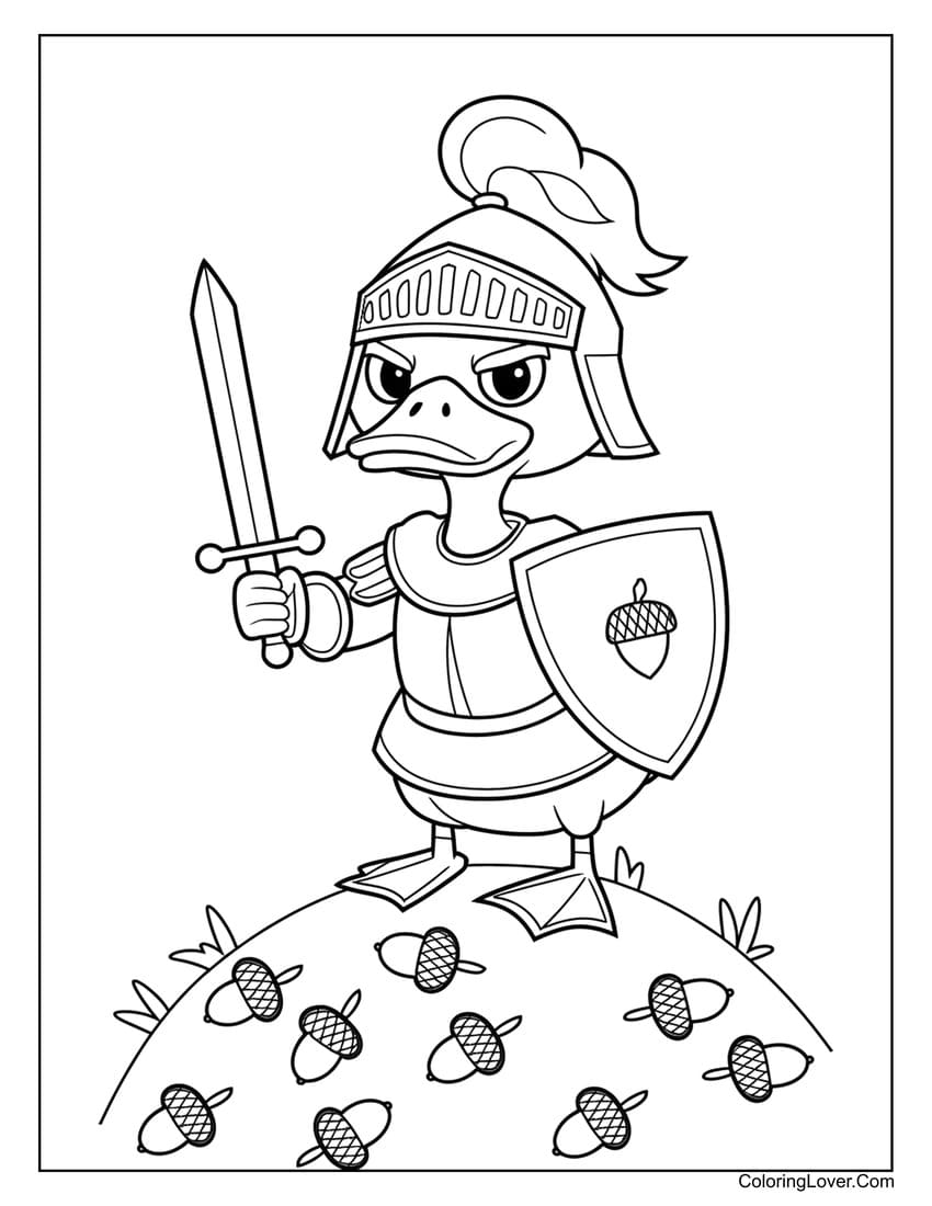 knight duck with sword and shield coloring page
