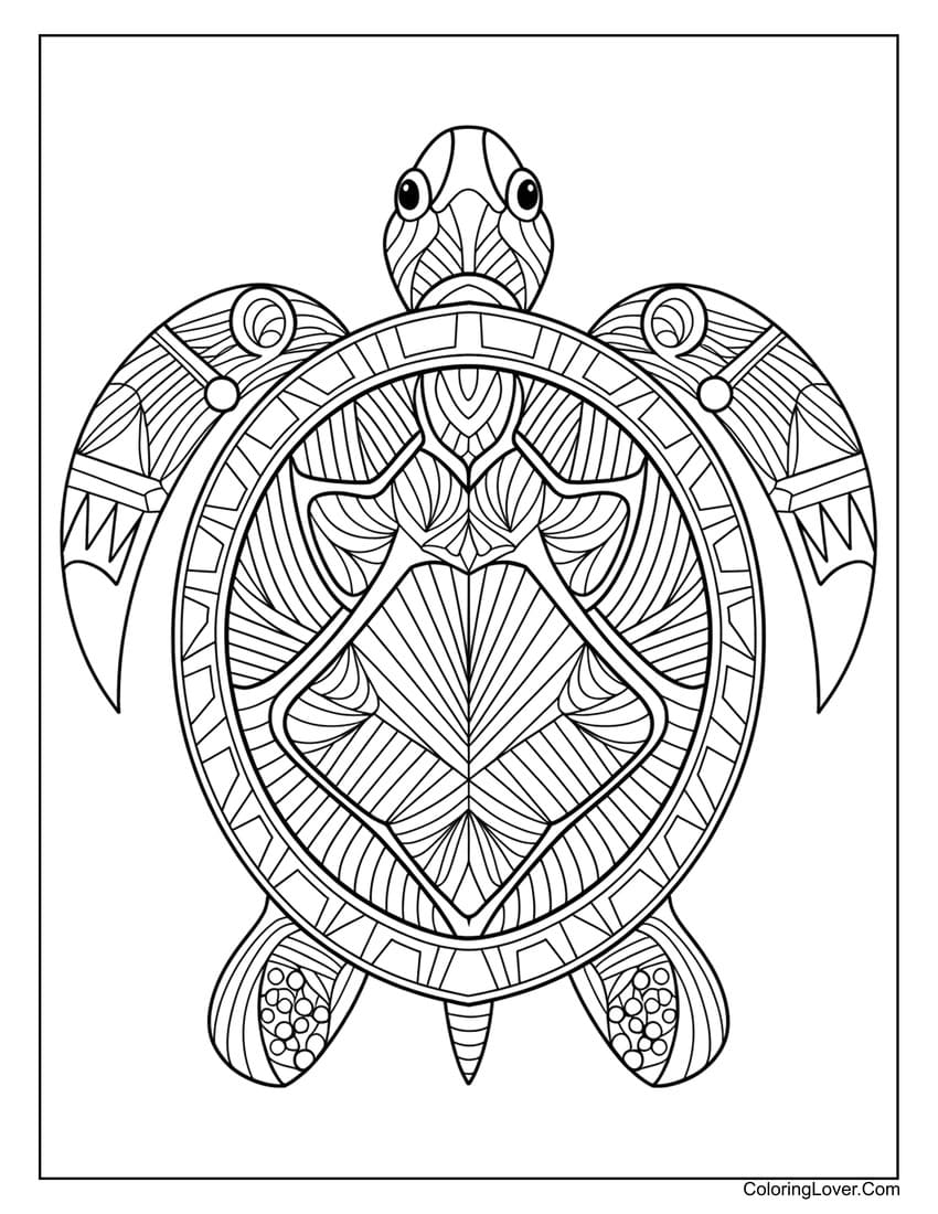 layered mandala turtle coloring sheet for adults
