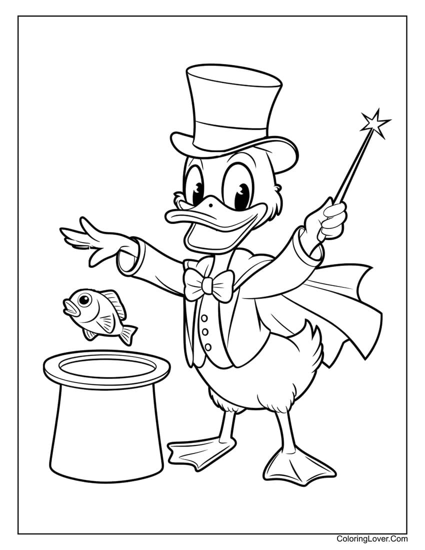 magician duck with top hat and magic wand
