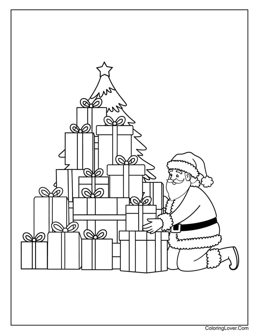 Santa building gift tower coloring sheet
