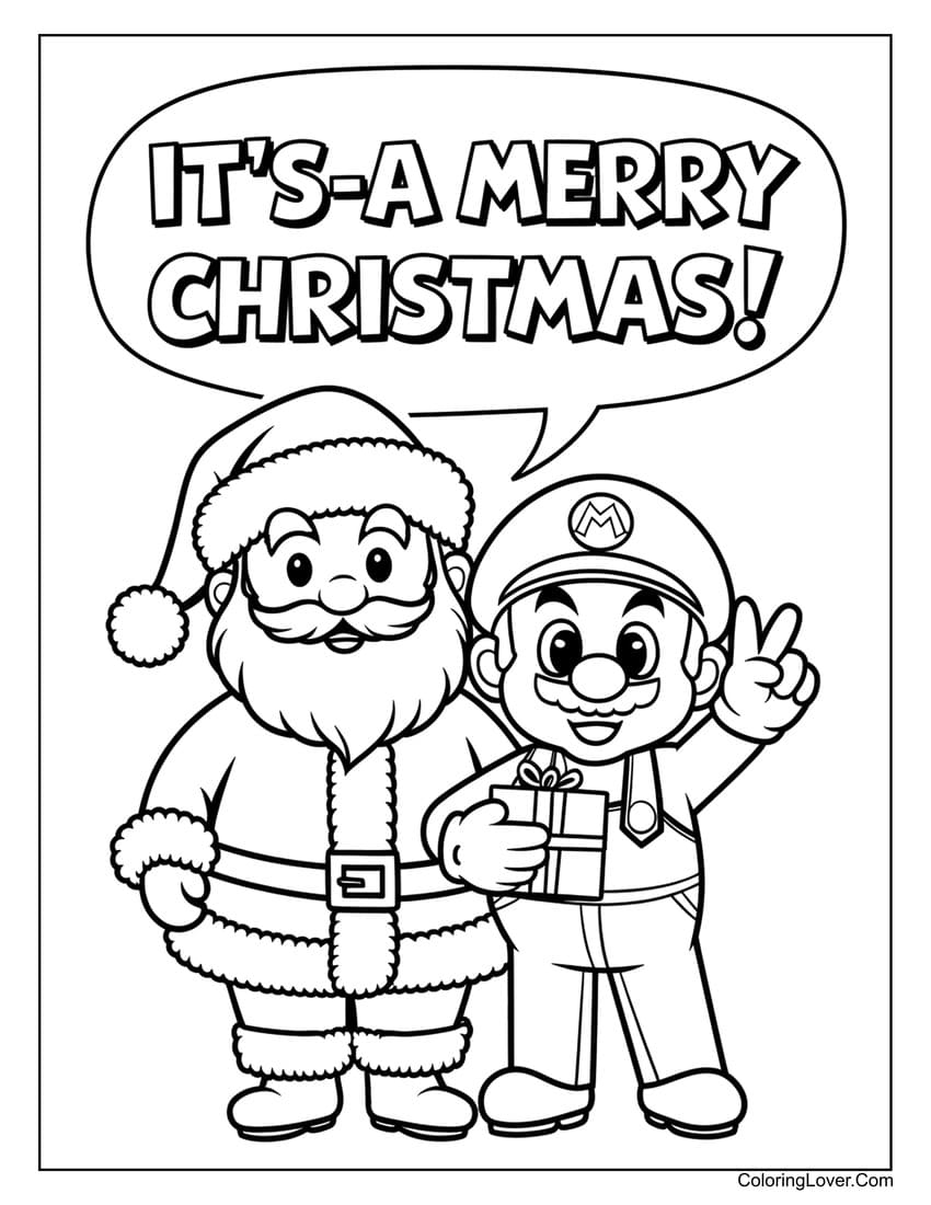 Santa Claus and Mario Christmas coloring sheet for boys
