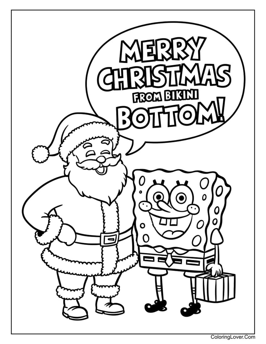 Santa Claus and SpongeBob Christmas coloring page for kids
