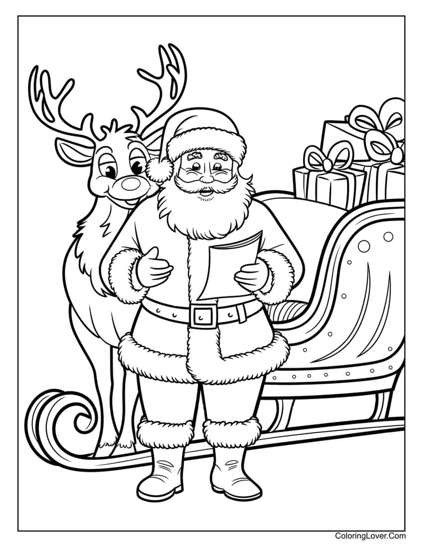 Santa Claus checking list coloring sheet
