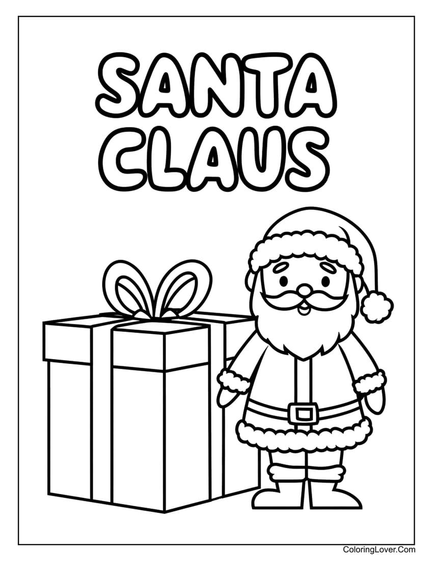 Santa Claus coloring sheet with gift box for preschool
