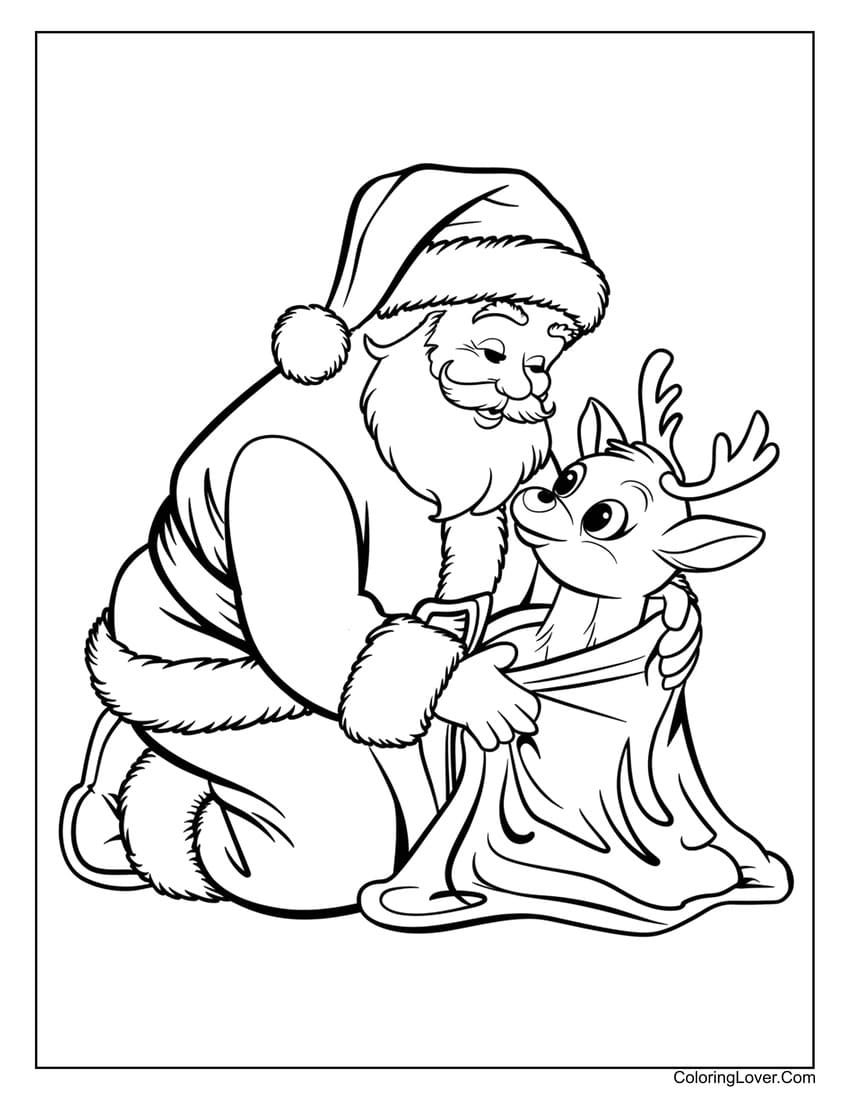 Santa Claus with reindeer blanket coloring page
