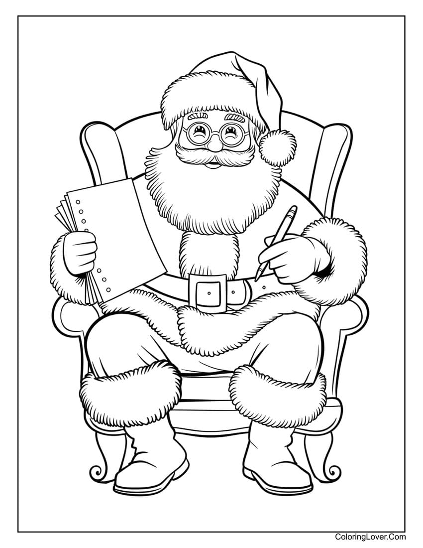 Santa Claus writing list easy coloring sheet