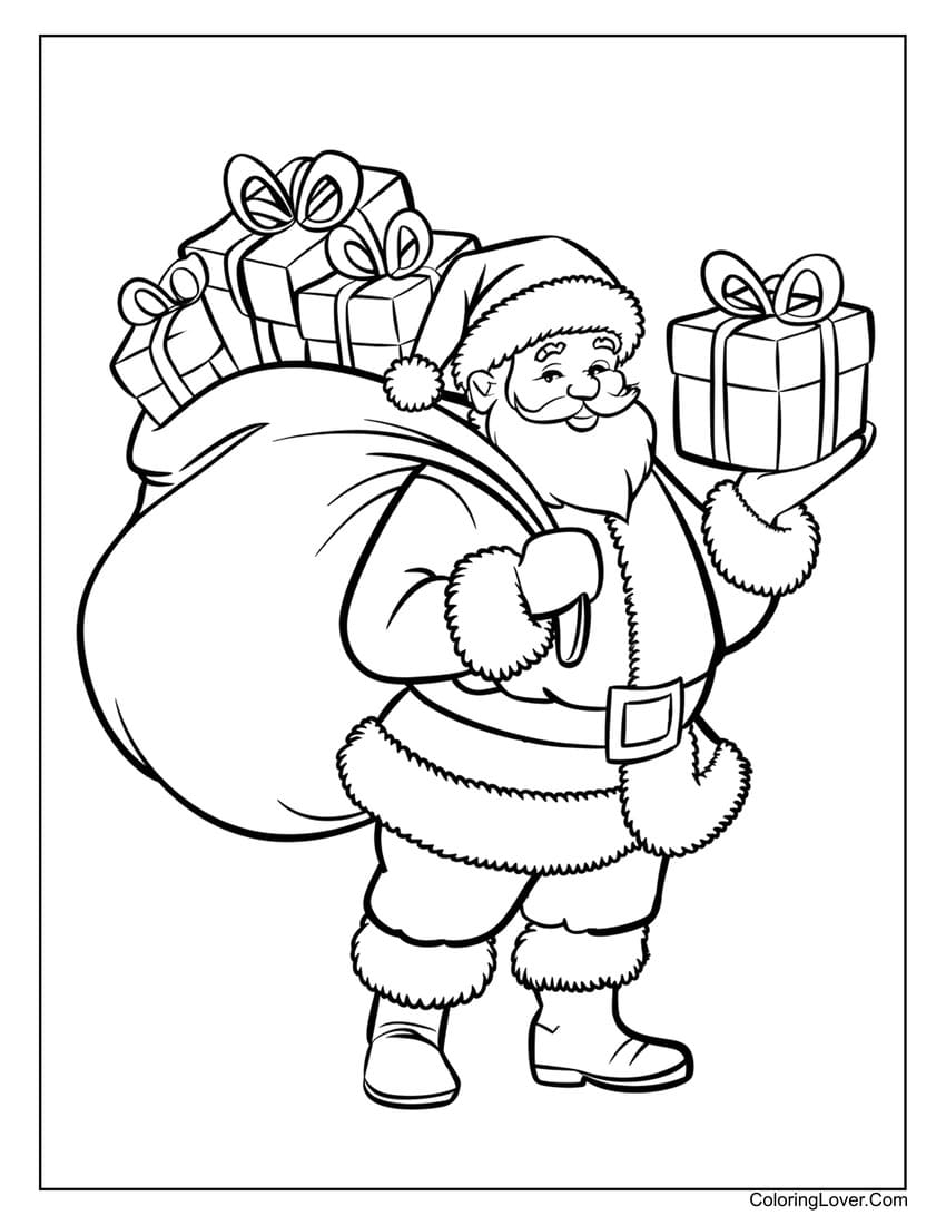 Santa with big gift sack coloring sheet
