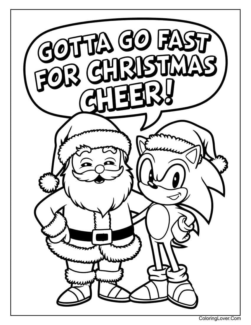 Sonic and Santa Claus Christmas coloring page for kids
