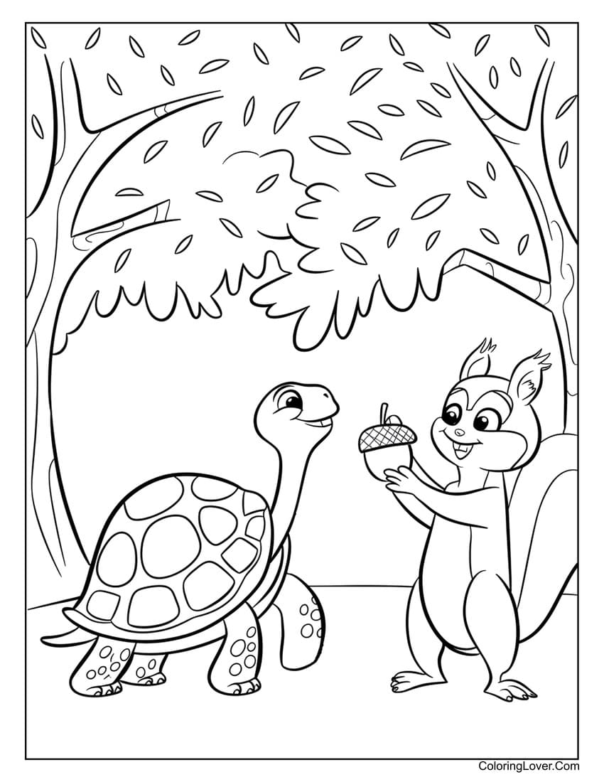 squirrel and turtle friendship coloring sheet
