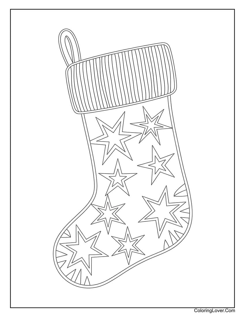 Star-patterned Christmas stocking coloring page
