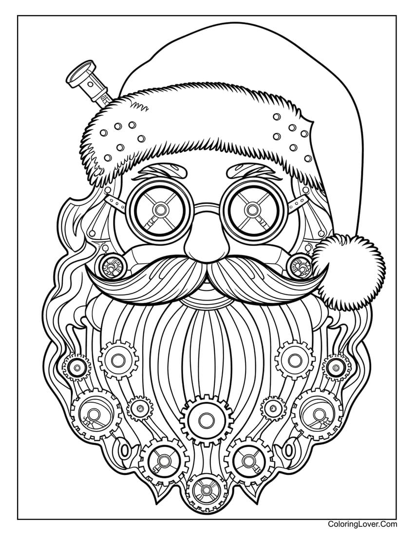 Steampunk Santa Claus coloring page for adults
