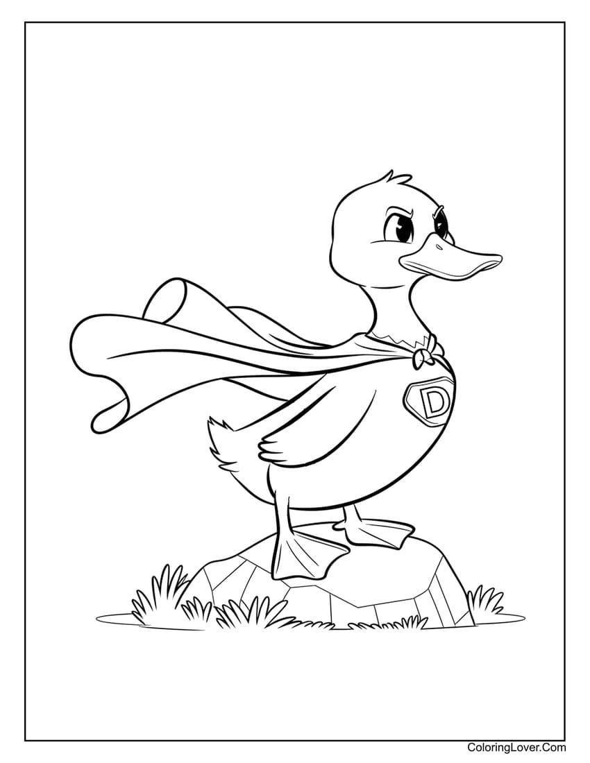 superhero duck coloring page with cape
