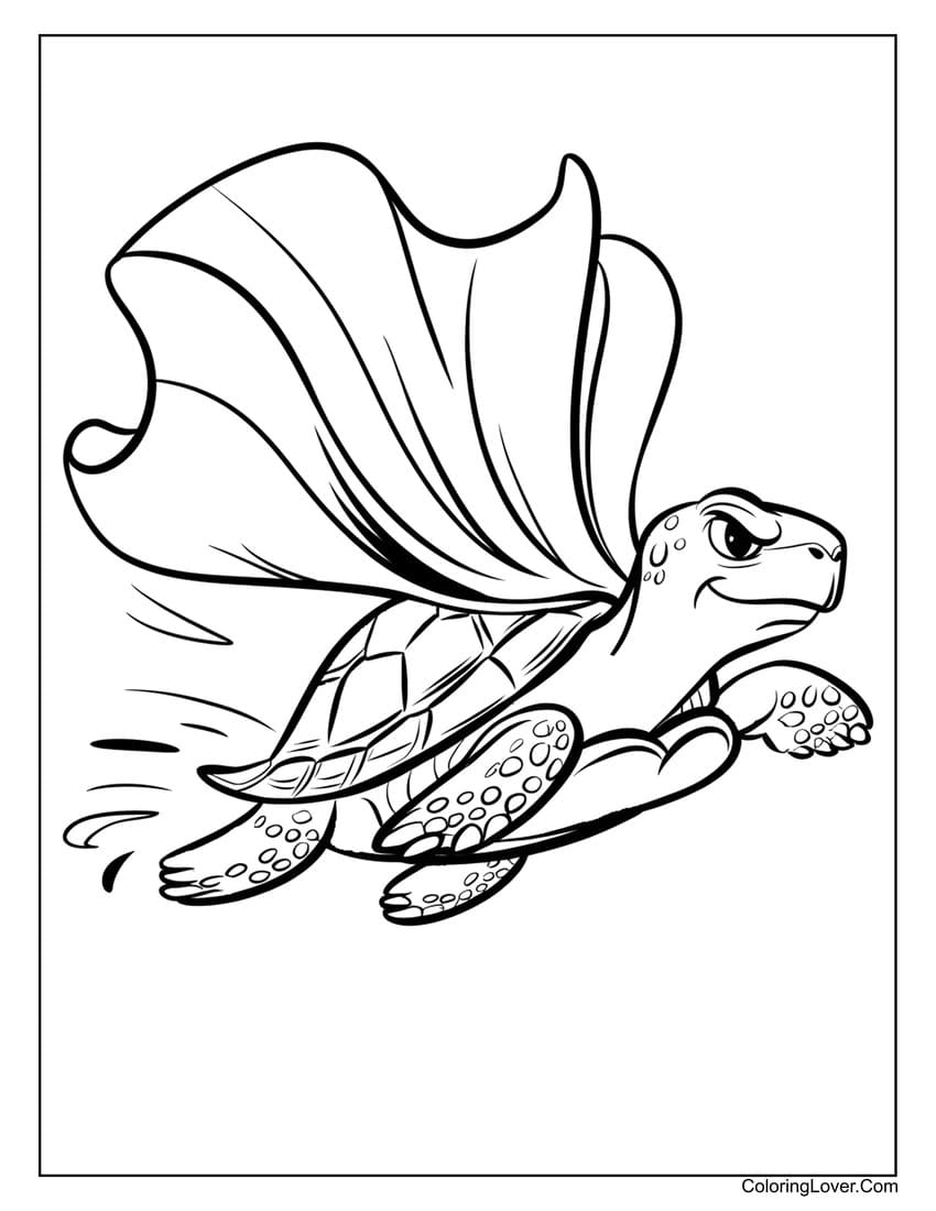 superhero turtle with cape coloring page