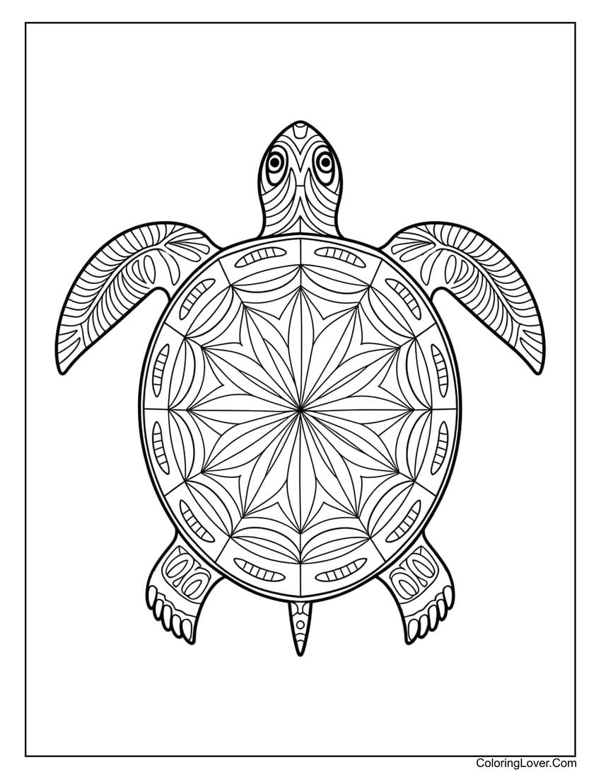 symmetrical turtle coloring page with patterns for adults
