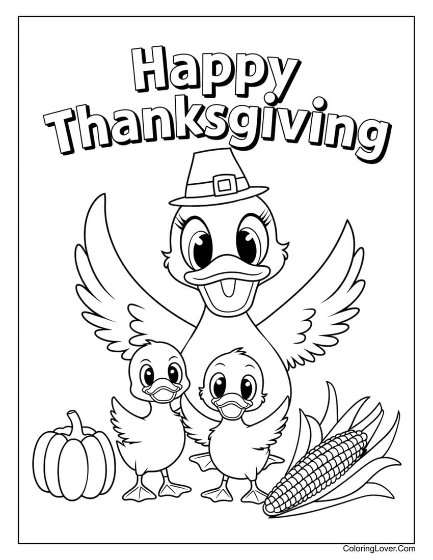 Thanksgiving duck family coloring page
