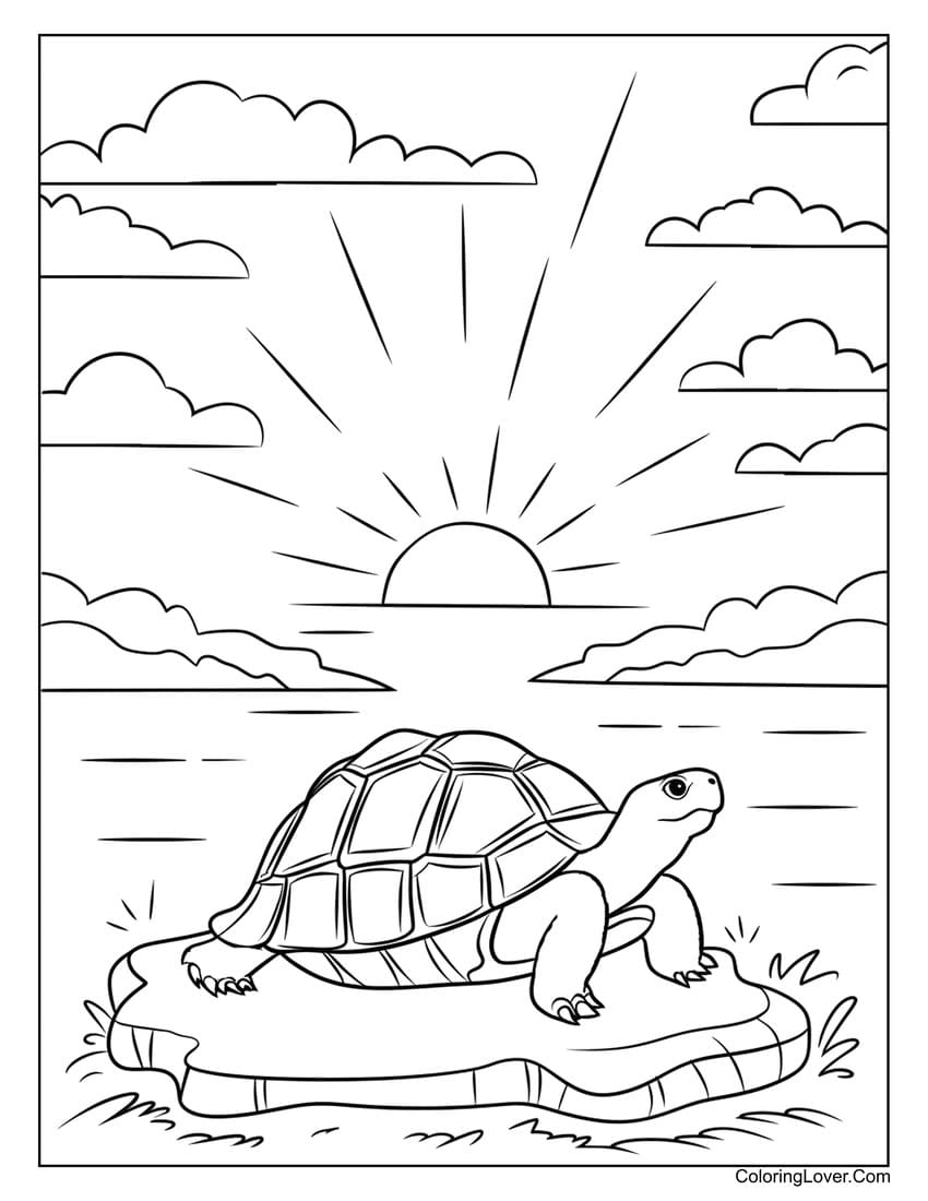 turtle basking under the sun coloring sheet