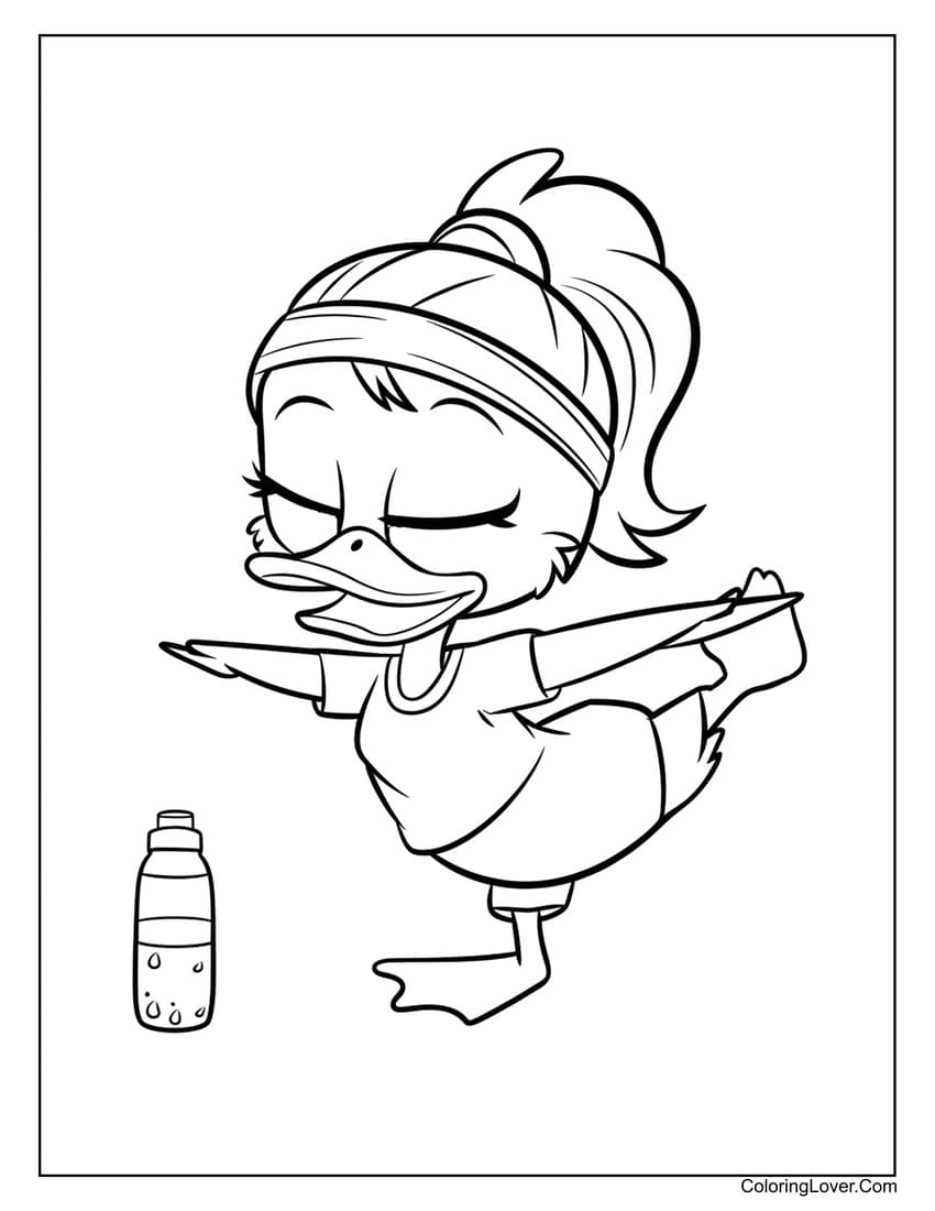 yoga duck coloring sheet with water bottle
