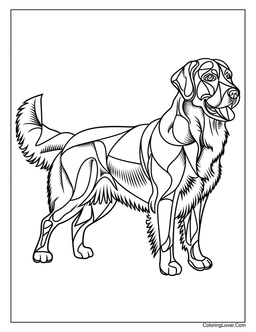 Abstract golden retriever dog coloring sheet