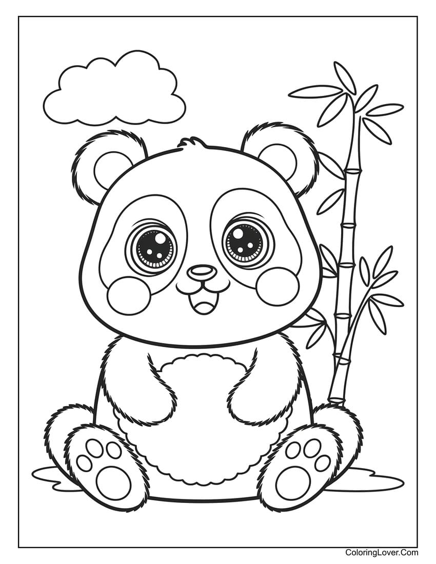 Adorable cute panda coloring page with bamboo plant