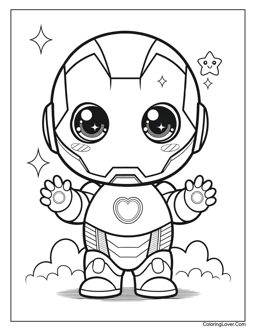 Adorable Iron Man hero coloring page for kids