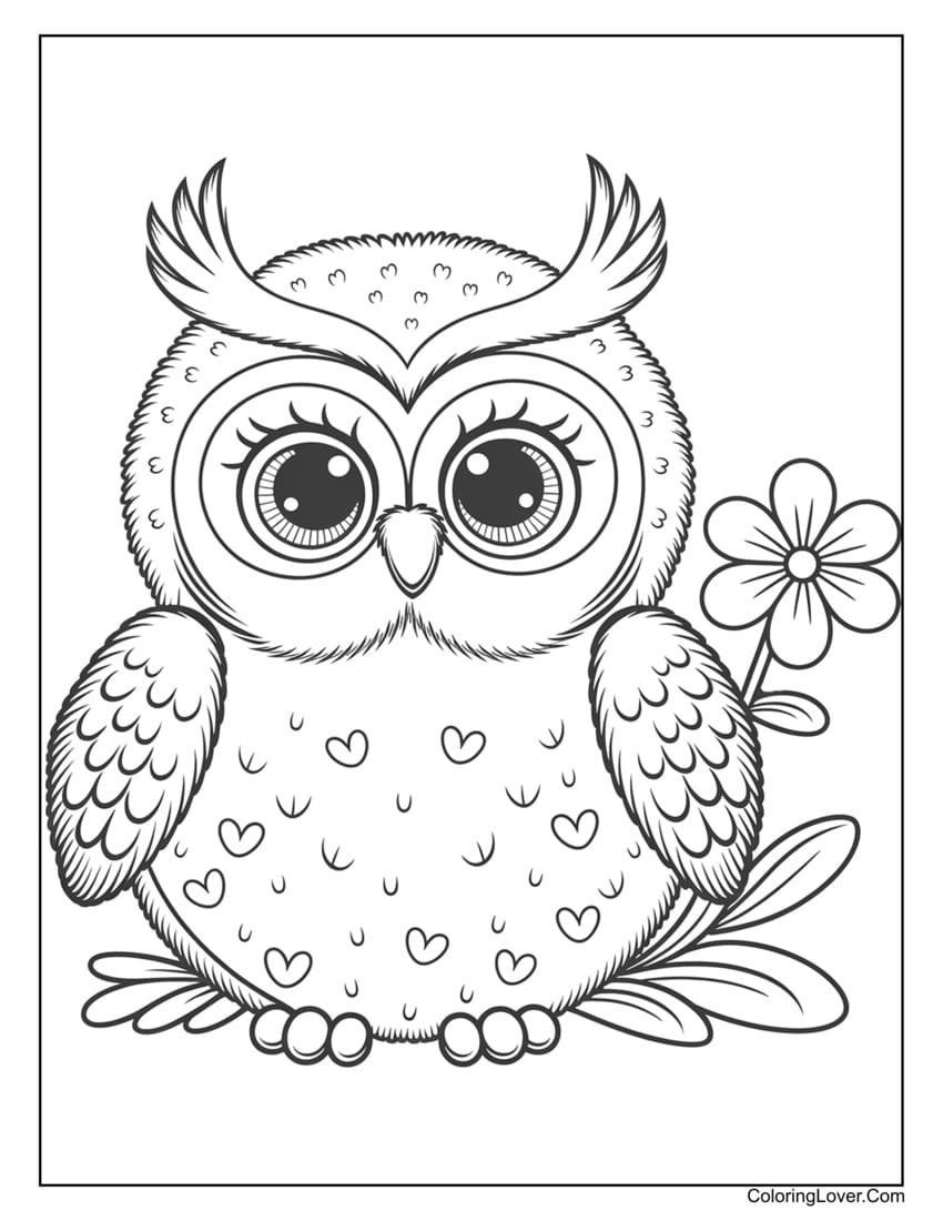 Adorable owl with big eyes coloring page