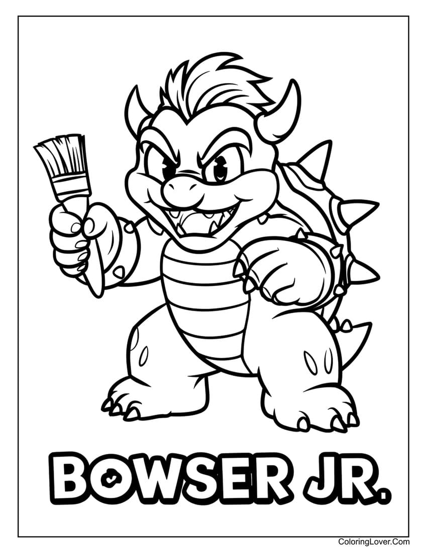 Bowser Jr. with paintbrush coloring sheet