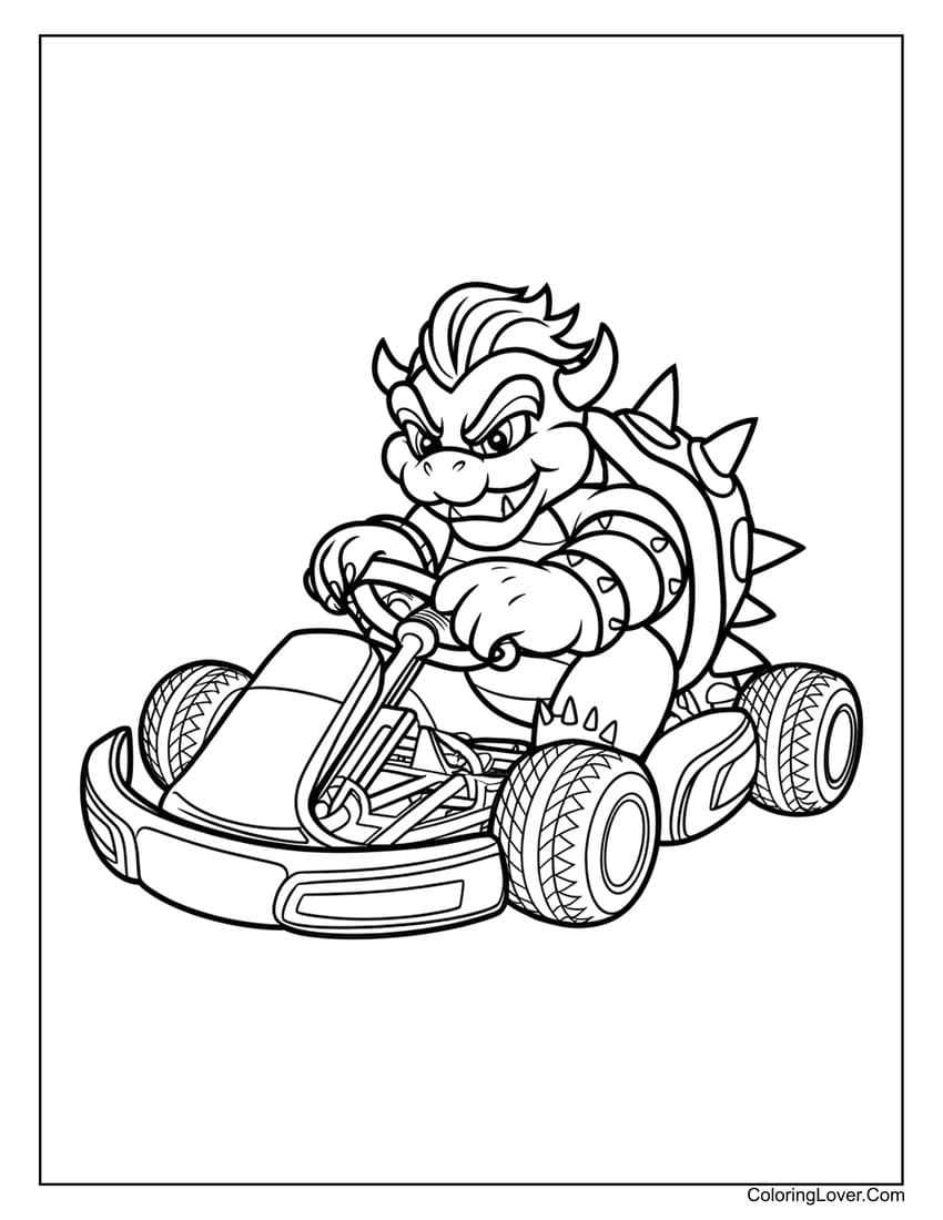 bowser kart racing coloring page