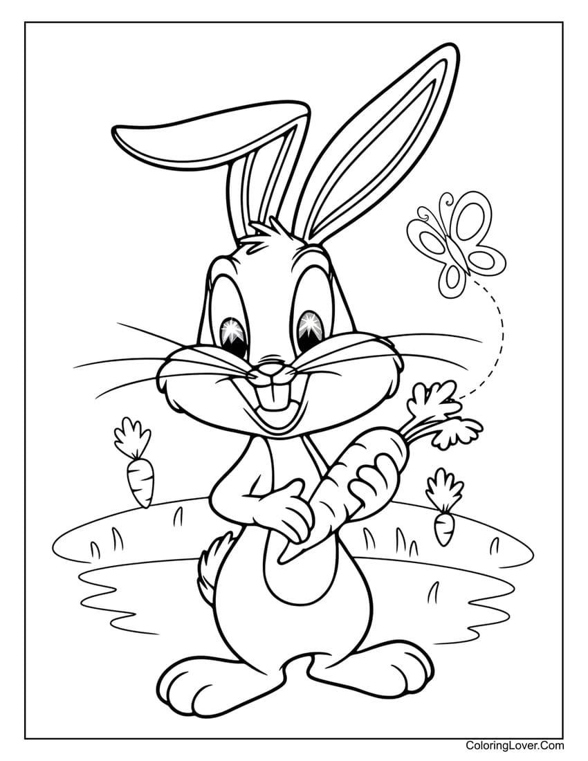 Bugs Bunny holding a carrot coloring page for kids