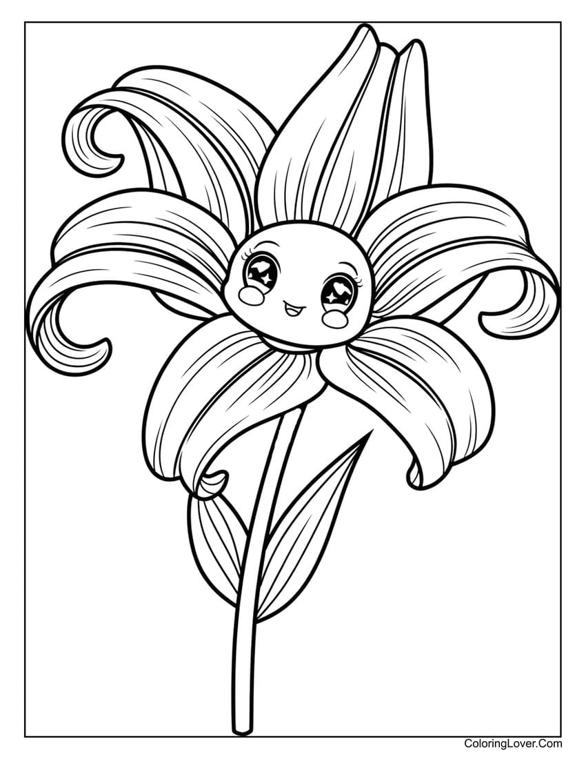 Cute lily flower coloring page for girls to color