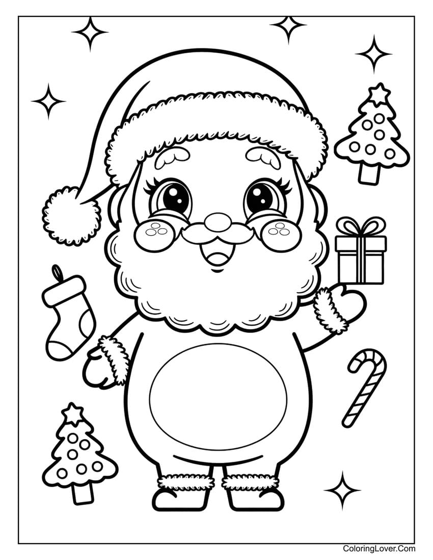 Cute Santa Claus with gifts coloring page for kids