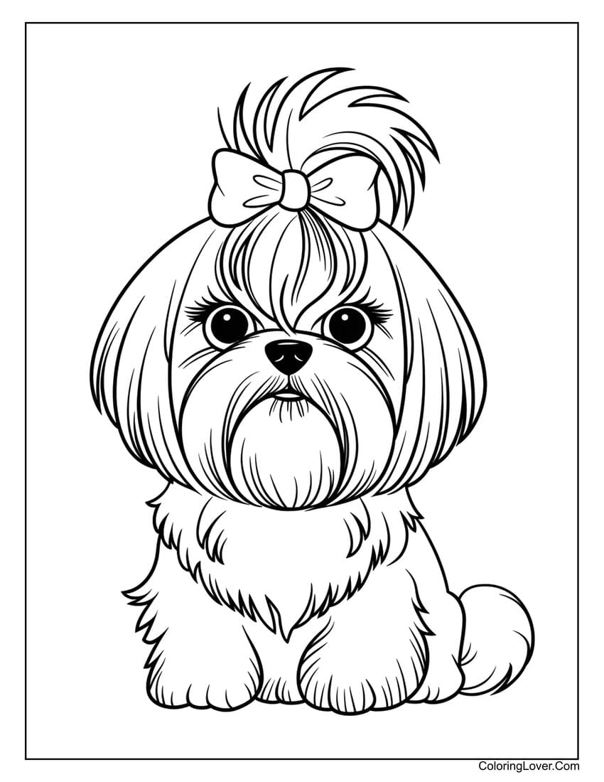 Cute Shih Tzu dog coloring page for kids