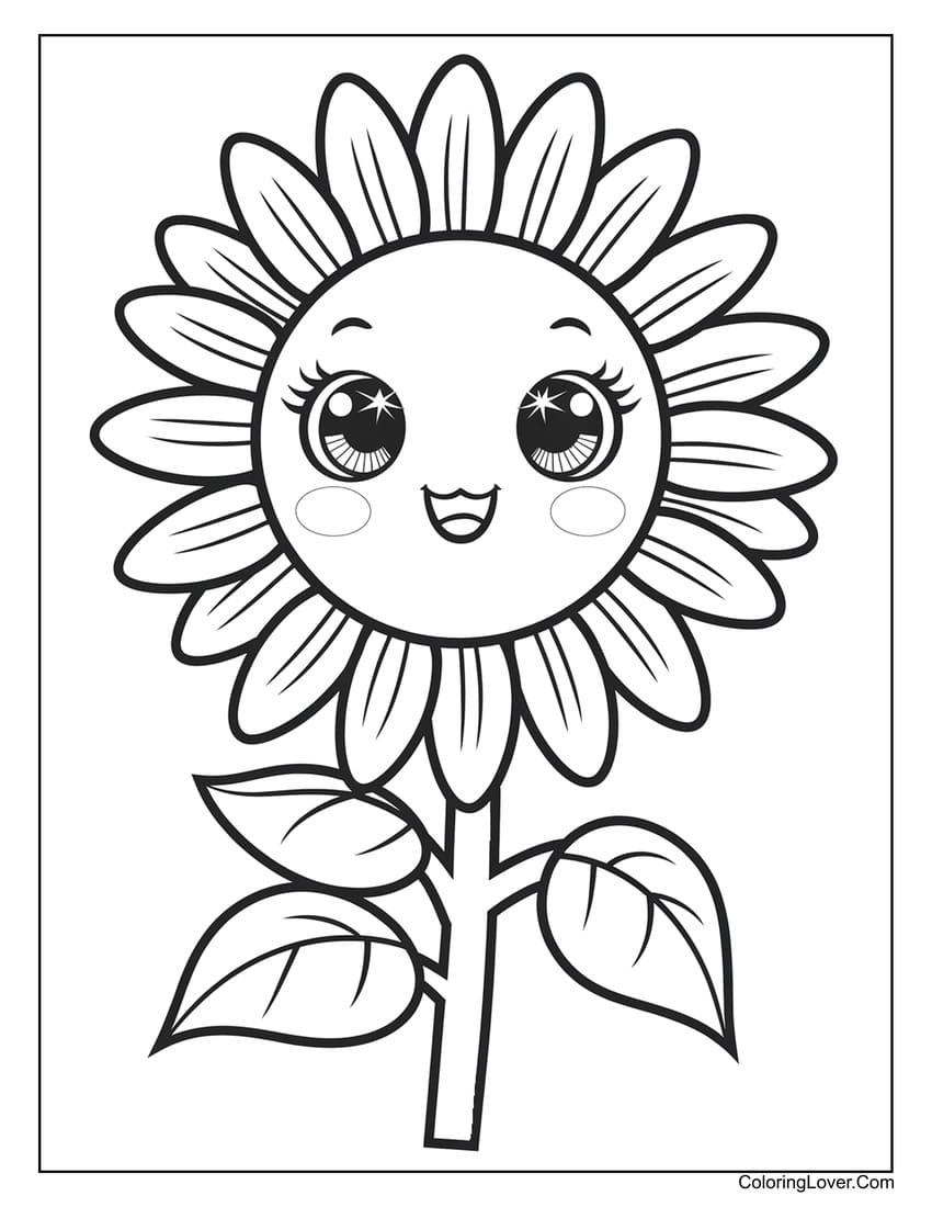 Cute sunflower coloring page with smiling face for kids