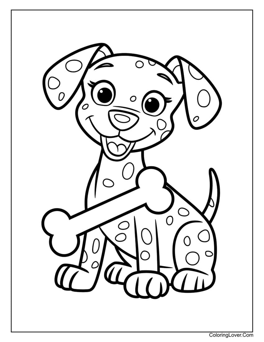 Dalmatian puppy coloring sheet with bone