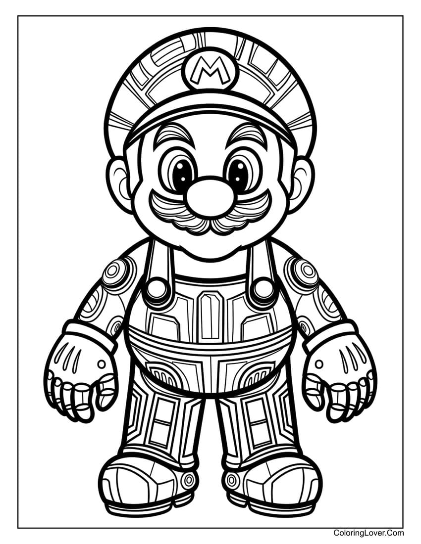 Detailed Mario armor coloring page for adults