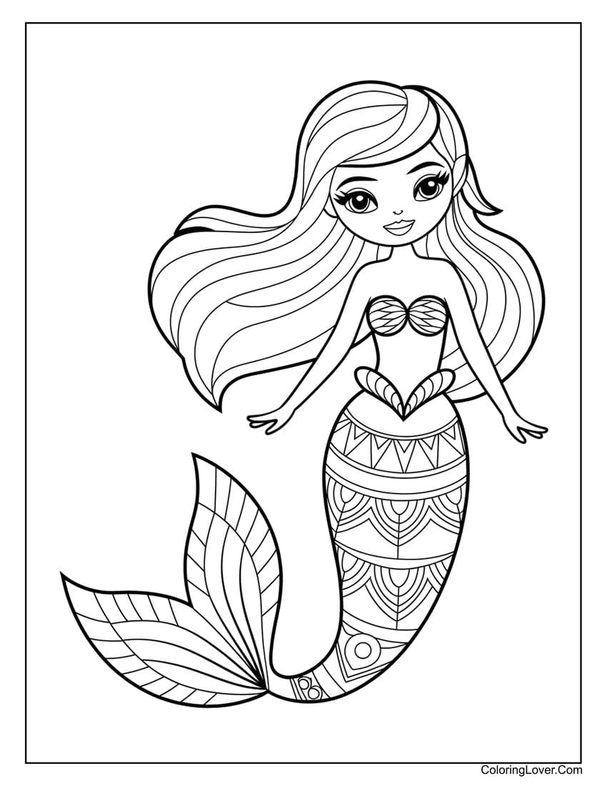 Detailed mermaid coloring page for adults