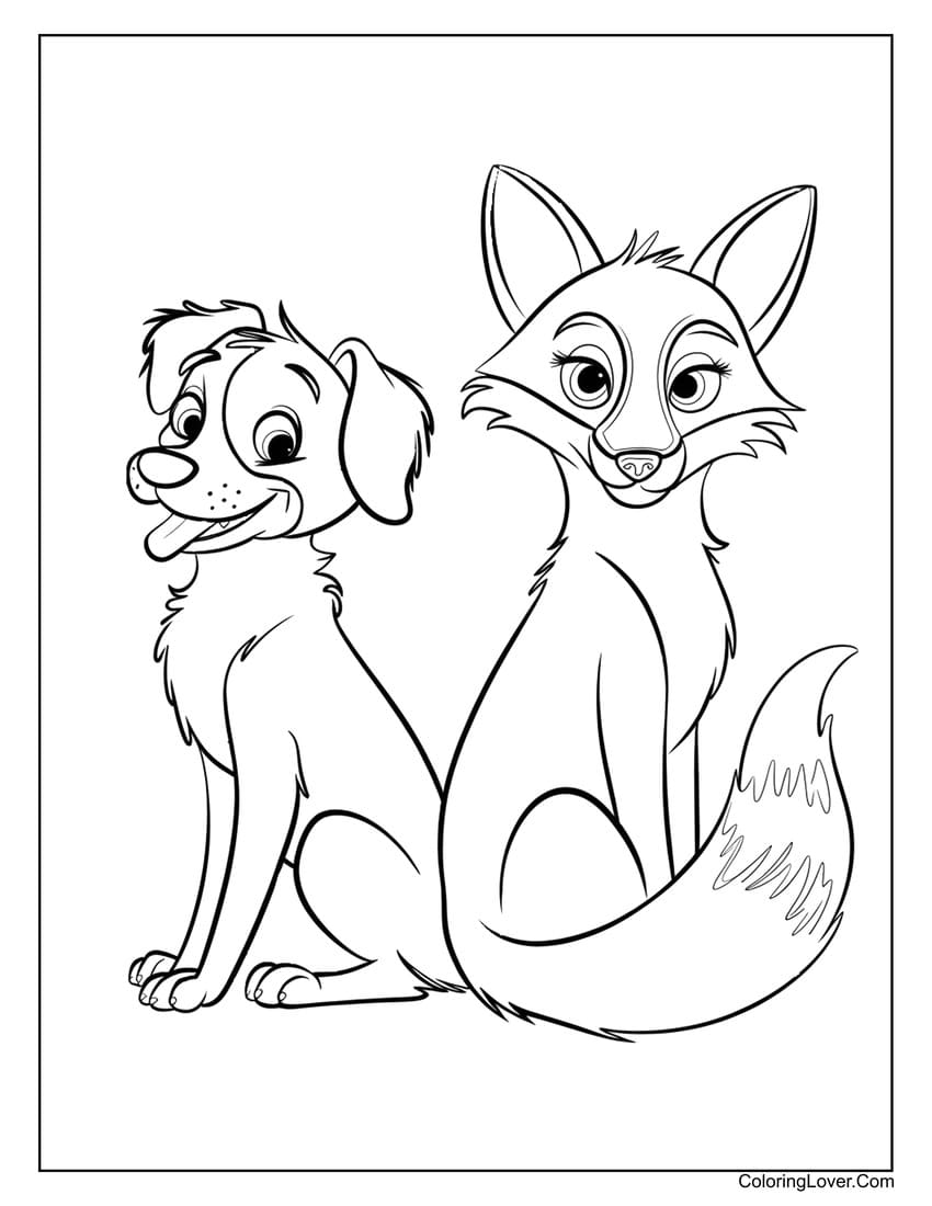 Dog and fox coloring sheet