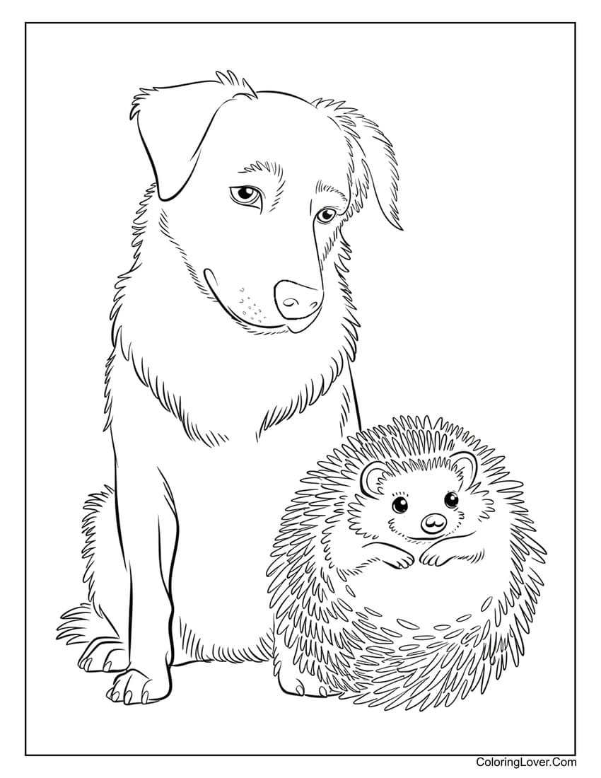 Dog and hedgehog coloring sheet