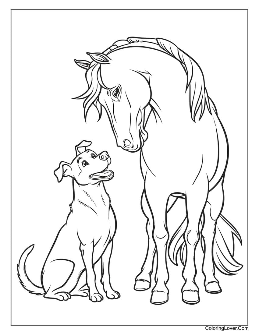 Dog and horse friendship coloring sheet