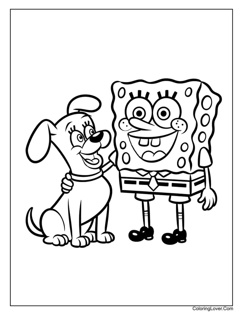 Dog and SpongeBob coloring sheet for kids