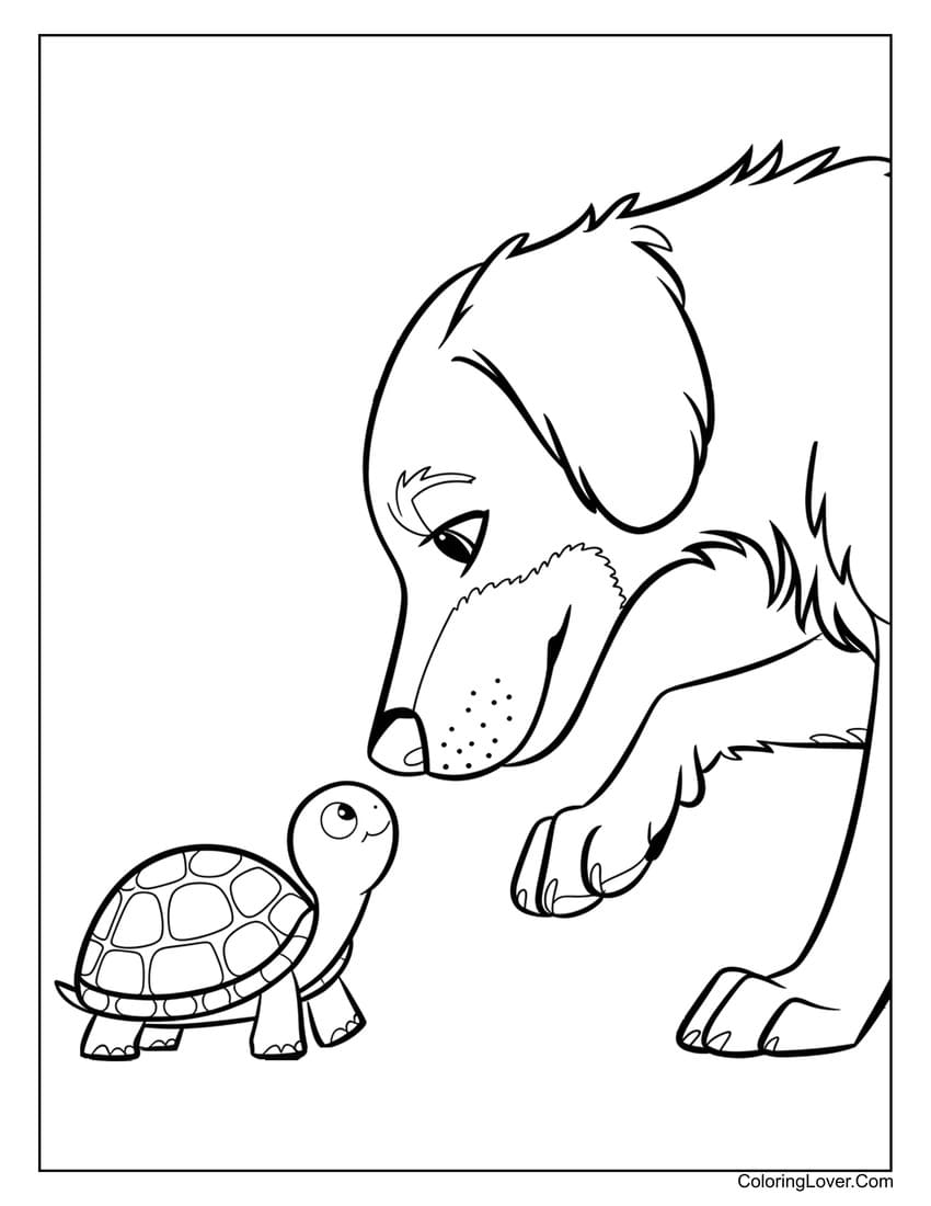 Dog and turtle coloring page