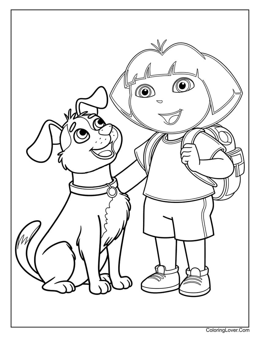 Dog with Dora the Explorer coloring page