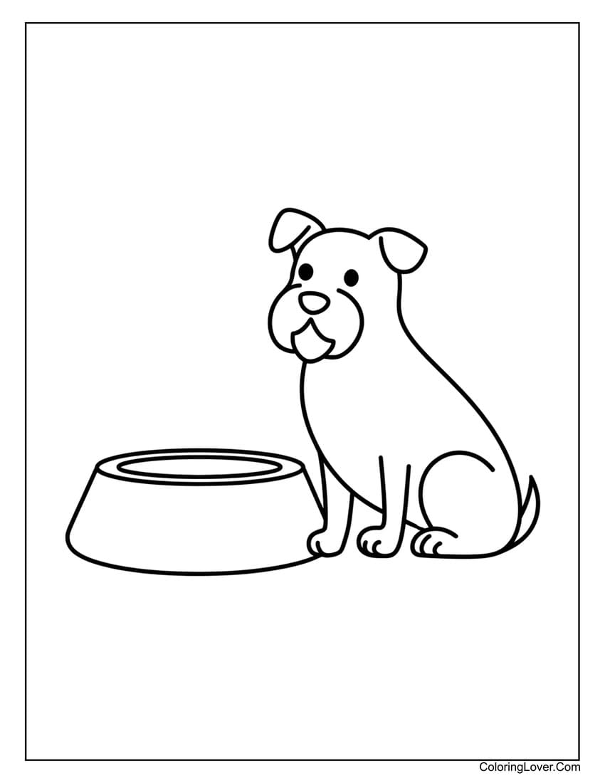 Dog With Food Bowl Coloring Page for Preschool