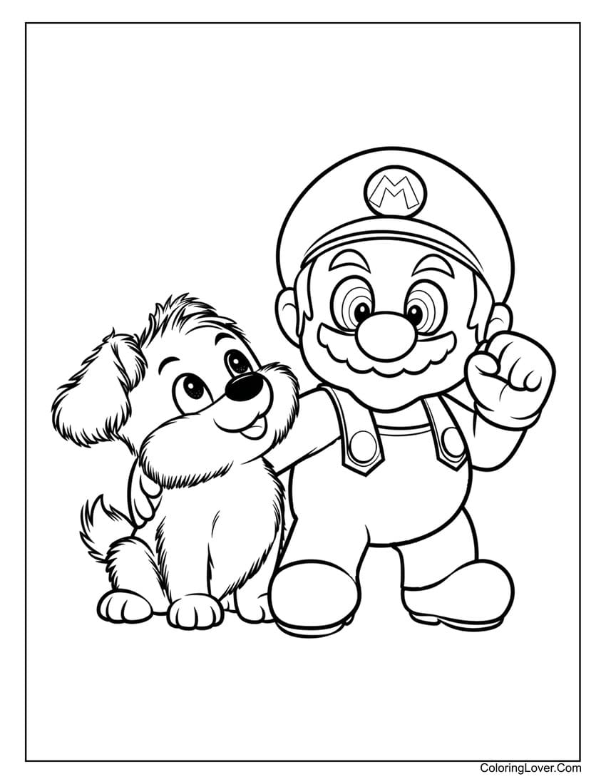 Dog with Mario character coloring page printable