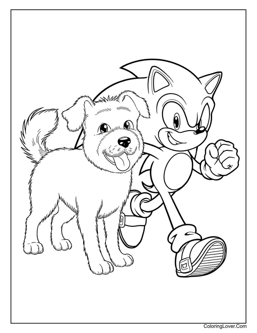 Dog with Sonic coloring page for kids