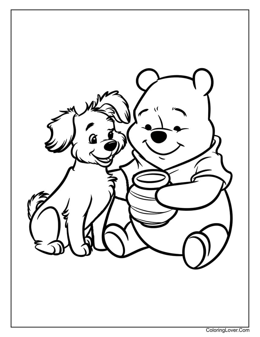 Dog with Winnie the Pooh coloring page printable