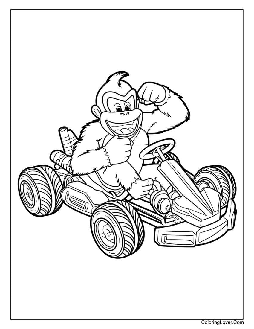 donkey kong racing kart coloring page