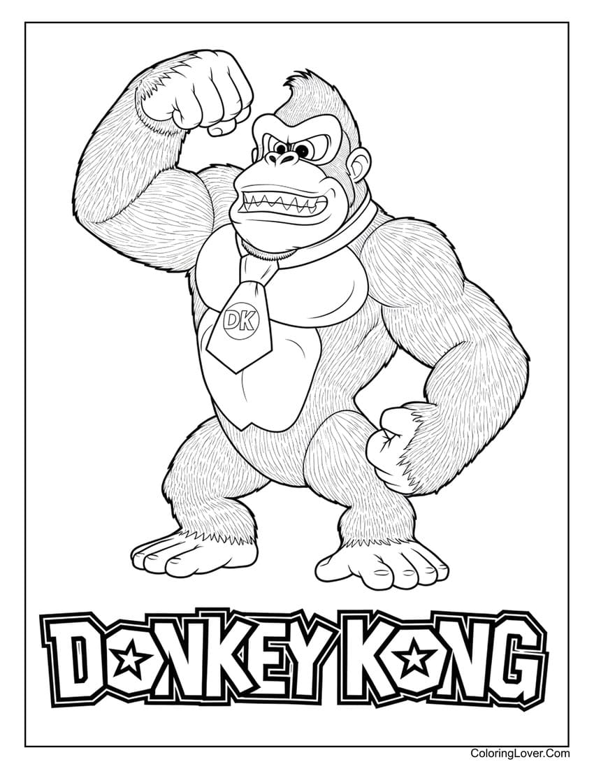 Donkey Kong strong pose coloring page