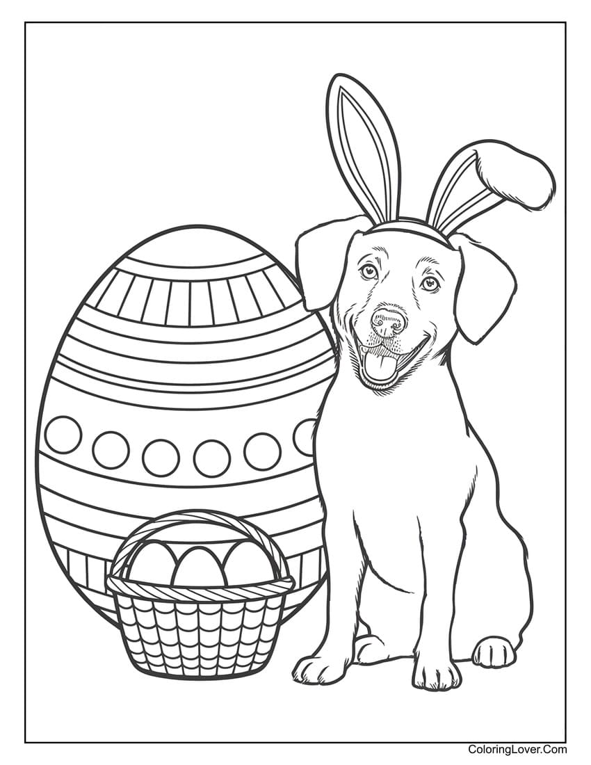 Easter dog with bunny ears and egg coloring page