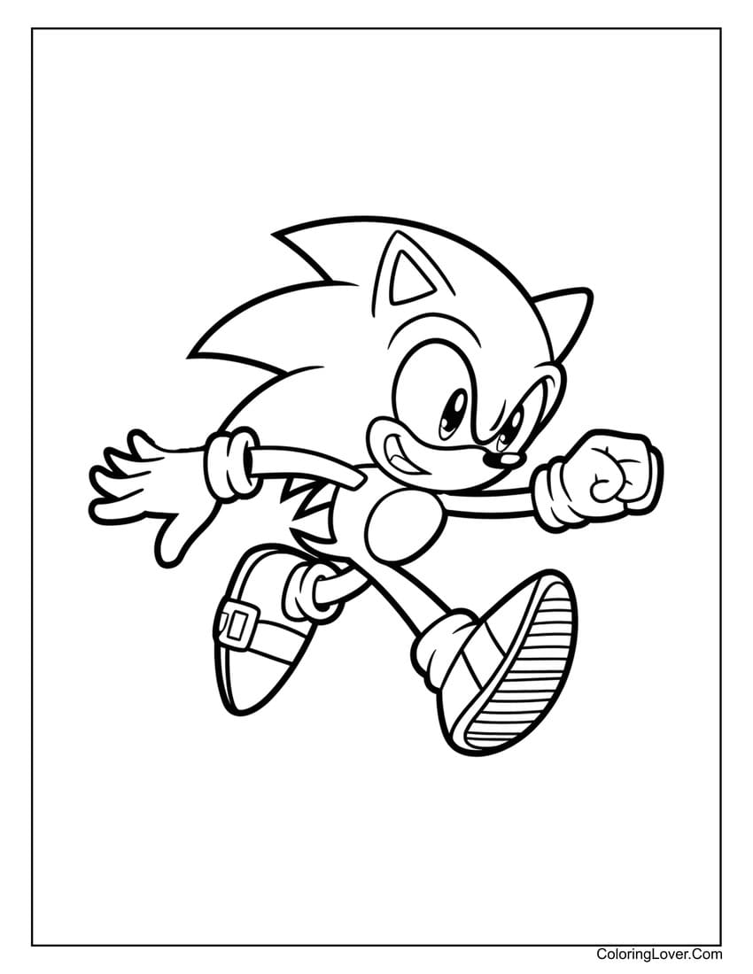 Easy Sonic running coloring page with no background